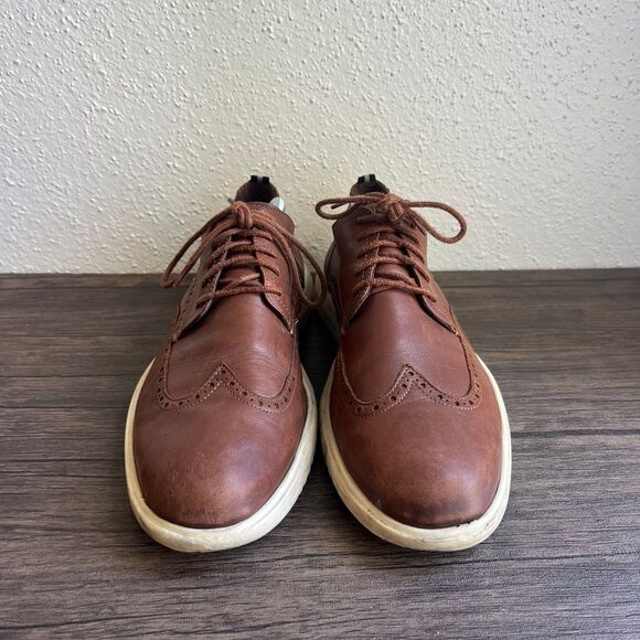 Cole‎ Haan Grand Plus Mens Size 11 Shoes British Tan Leather Wingtip Oxfords - Picture 2 of 7
